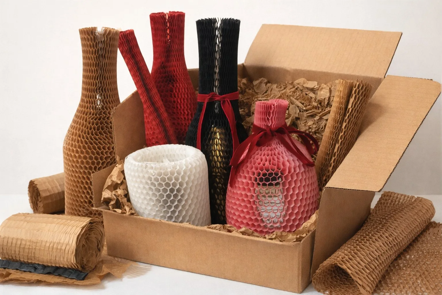 Butelka zabezpieczona brązowym rękawem papierowym honeycomb