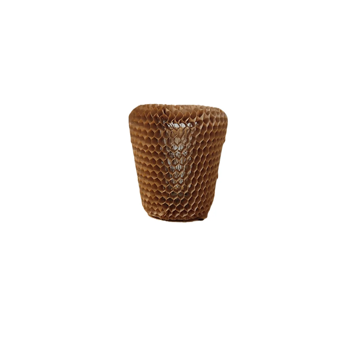 Rękaw papierowy 24 cm 50 g/m² do słoików i małych butelek – oczko 8 mm – ekologiczne pakowanie bez plastiku Szklany słoik zabezpieczony brązowym rękawem papierowym plaster miodu 24 cm – ochronna siatka papierowa dopasowana do kształtu słoika.