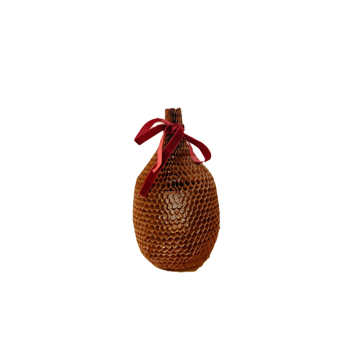 Rękaw papierowy 35 cm 70 g/m² do butelek – plaster miodu, oczko 8 mm – ekologiczne pakowanie bez plastiku Ozdobne opakowanie szklanej butelki w brązowym rękawie papierowym plaster miodu 35 cm, przewiązanym czerwoną kokardą.